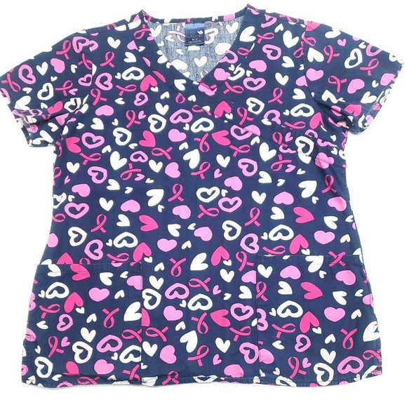 Zoe & Chloe Small Navy Blue W/ Pink Hearts And Ribbons - Picture 1 of 7